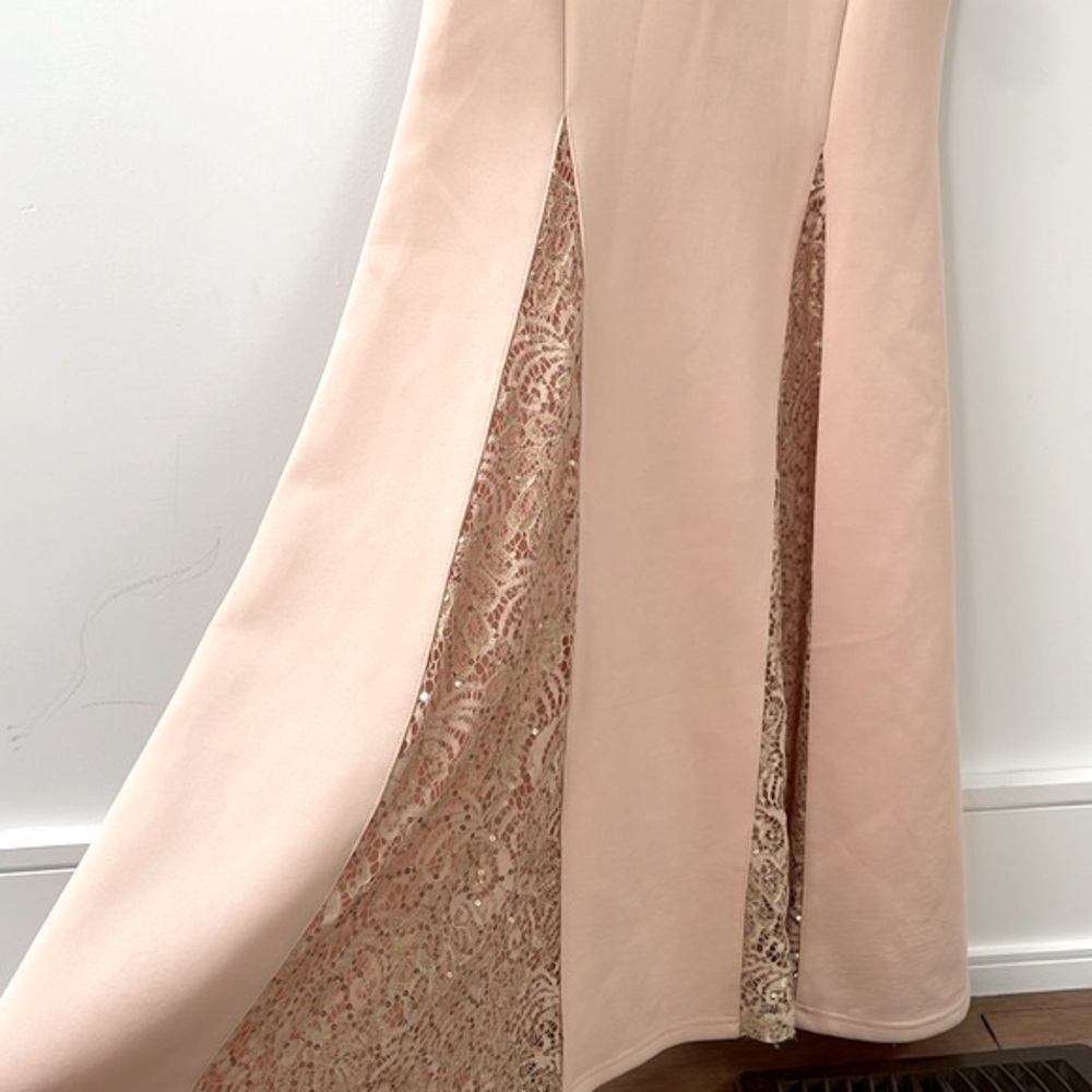 Lipsy maxi bodycon longsleeve lace sequins mermaid dress cream rose gold sz 4 - Picture 5 of 15